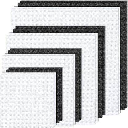 MYFAMIREA 16PCS Cross Stitch Fabric, 4 Sizes Aida Cloth 14 Count White and Black Craft Embroidery Cloth Classic Reserve Cross Stitch for Home DIY Needlework Embroidery Decoration, 5.9 to 11.8inch