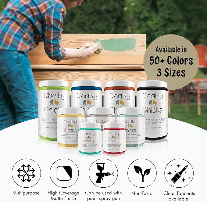 Chalky Chicks All-in-One Chalk Paint for Furniture or Cabinet - 16 Fl Oz - Matte Finish Olive Wood (Taupe) for Metal, Wood Furniture Paint - No Sanding All-in-One for Home Decor & Crafts, USA Made