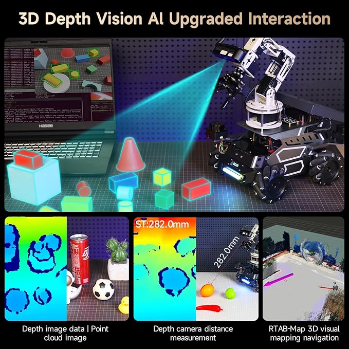 Yahboom ROS2 Robot Kit with Jetson Orin Nano 8GB Super Large AI Model with 6DOF Robotic Arm, 7-inch HD Display,AI Voice Interaction Module Provides AI Vision App Control