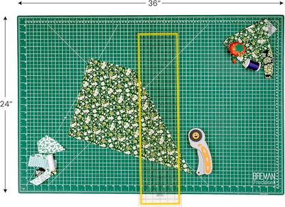 WA Portman Self Healing Cutting Mat & Rotary Cutter Set – 45mm Rotary Cutter for Fabric with 5 Extra Blades with 24x36 Fabric Cutting Mats for Crafts & 6x24 Acrylic Quilting Rulers – 3pc Sewing Kit