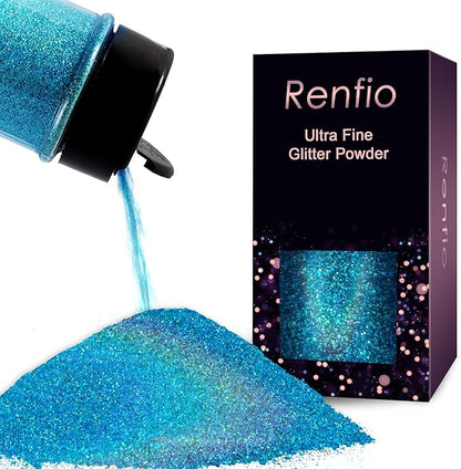 Renfio Holographic Ultra Fine Glitter Powder Metallic Resin Glitter 2.11 Oz (60g) PET Flakes Crafts Sequins 1/128" Fine Glitter Epoxy Chips Flakes for Tumblers Slime - Laser Blue