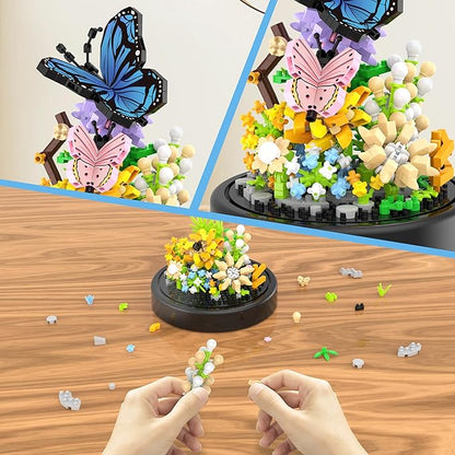 Flower Bouquet Building Kit, 530 Pcs Butterfly and Flowers Mini Bricks Building Blocks Sets, Valentines Day Gifts for Her Him Valentine's Day Gifts for Her Mom Women Girlfriends(Butterfly)