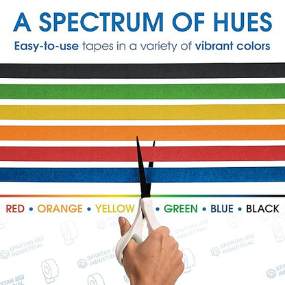 Spartan Industrial - 1" X 60 yd Green Tape - 6 Colored Masking Tape Rolls for Home, Office, School Use - No Residue, 5.5 Mil