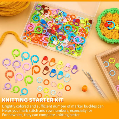 Yizzvb 263 Pcs Stitch Ring Markers, Knitting Stitch Rings with Plastic Box, 3 Types Knit Counting Ring Crochet Sewing Locking Accessories and 3 Pcs Large-Eye Blunt Needles for DIY Handmade Crafts