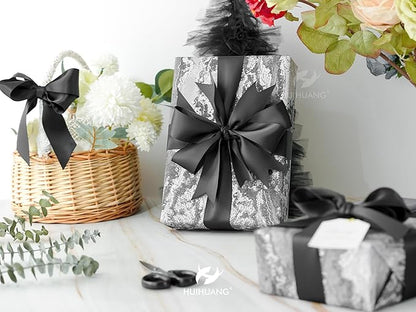 HUIHUANG Black Satin Ribbon 1-1/2 inch x 100 Yards Double-Faced Satin Ribbon for Flower Bouquet, Gift Wrapping, Eternal Roses, DIY Crafts, Bridal Shower Wedding Decor