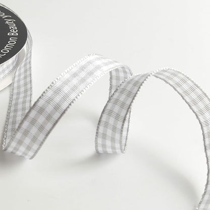 Gray Gingham Plaid Checked Ribbon 25 Yards Each Roll 100% Polyester (3/8",Gray)
