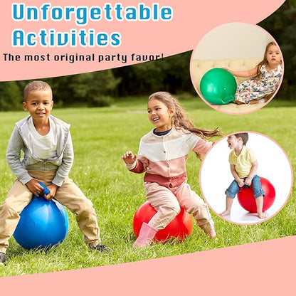 Lewtemi 3 Pcs 18 Inch Bouncing Ball with Handle, Outdoors Hopper Jumping Hopping Ball and Air Pump for Sports Exercise (Red, Blue, Green)