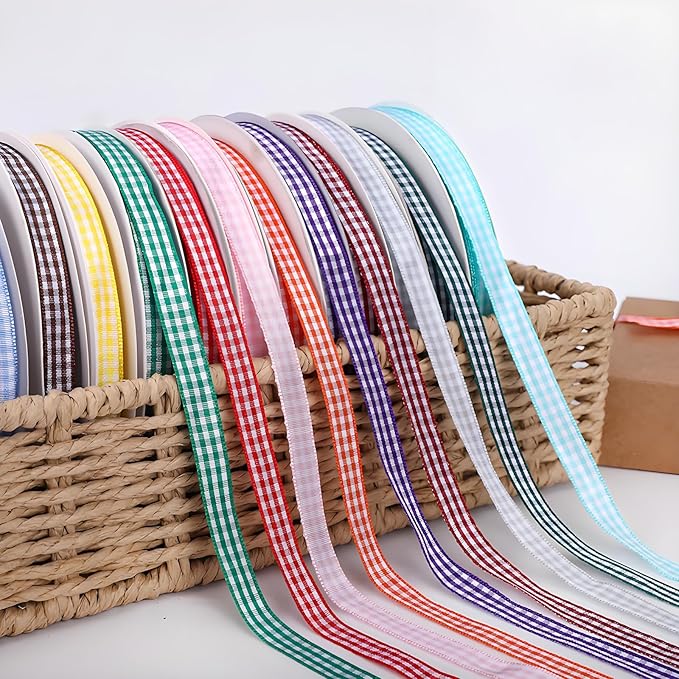Classic Gingham Checkered Ribbon, Assorted Colors Premium Polyster Plaid Checkered Craft Ribbon for Gift Wrapping, DIY Projects, Hair Bows,Scrapbooking & Party Decor (Orange, 3/8x50Yd)