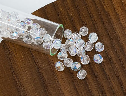 1.8 oz (50g, Approx. 600pcs) of Faceted Fire Polished Pressed Czech Glass Beads 4mm (0.16in), Crystal AB 00030-28701 BCV