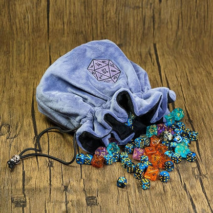 Large Dice Bags with Pockets Blue Storage Bag D20 Logo for DND RPG Game Dices (with 1lb Random DND Dice)