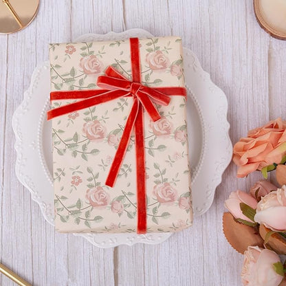 Vintage Terracotta Velvet Ribbon Christmas Ribbon for Gift Wrapping Crafts Christmas Tree Ornaments Garland Decorations, 3/8 Inch X 25Yd