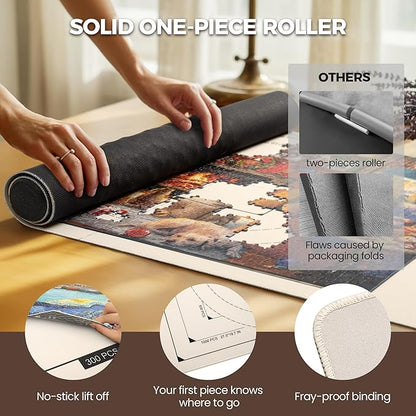 ropoda 1500 Pieces 46" x 26 "Puzzle Mat Roll Up, Puzzle Saver with 4 Large Sorting Trays & Travel Storage Bag, Portable Rollup Puzzles Keeper (White)