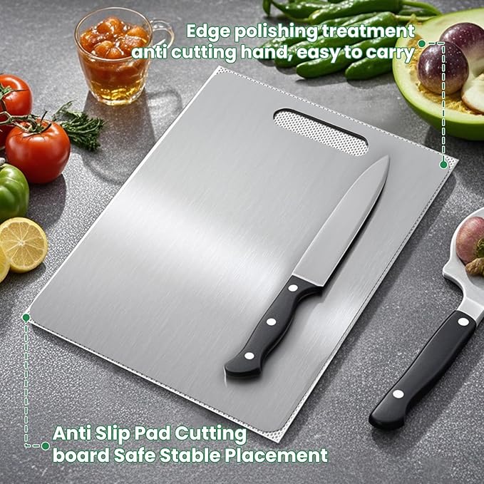 2 PackTitanium Cutting Boards 100% Pure Titanium for Kitchen .Cutting Edge Hygiene & Durability.Double sided food-grade Titanium Cutting Board For Meats Fruits And Vegetables. Easy to Clean（M+L)