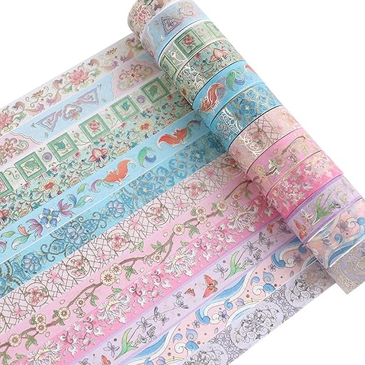12 Rolls Floral Washi Tape Set, Gold Foil Flower Washi Tape, Botanical Washi Tape for Scrapbooking, Bullet Journal, Planner, DIY Crafts, Gift Wrapping