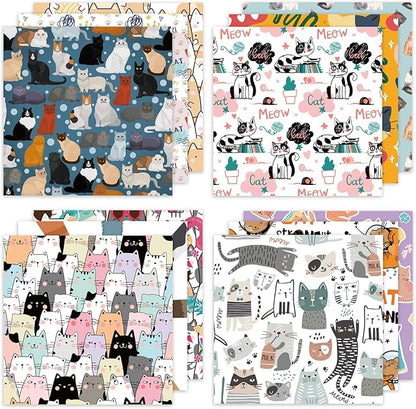 24 Sheets 12 Designs Scrapbook Paper Pad,6"×6” Single-Sided Decopodge Craft Cardstock Paper,Christmas Scrapbooking DIY Decorative Background Cardmaking Supplies.Cat's Life