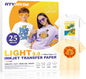 HTVJOYDO Iron-On Heat Transfer Paper for T-Shirts, 25 Sheets 8.5x11", Iron on Vinyl for Light Fabric, Printable Heat Transfer Vinyl for Inkjet Printer, Perfect for Summer Crafts