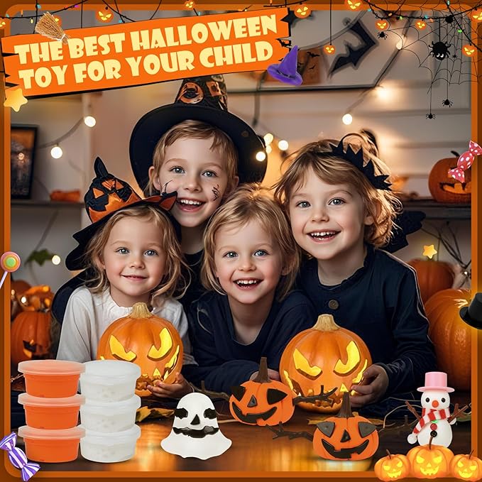 YOGFIT 36 Pack Halloween Pumpkin DIY Craft Clay Kit for Kids, Air Dry Moldable Clay DIY, Pumpkin Craft Kit for Halloween Decorations Indoor Outdoor Trick or Treat Party Favors