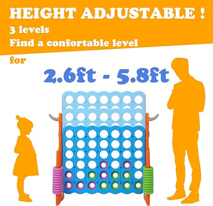 SDADI Height Adjustable Giant 4 in a Row Connect Game, 2-in-1 Jumbo 4-to-Score Game with Ring Toss Game Set, Indoor Outdoor Yard Game Party Game for Kids Adults and Family, Orange