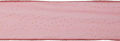 MEEDEE Red Gold Wired Ribbon - 2.5 Inch Sheer Ribbon with Gold Glitter Polka Dots for Christmas Tree, Wreath and Bow Making