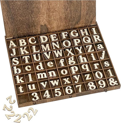 706 Pieces 1 Inch Wood Alphabet Letters Wooden Numbers Mini Capital & Lowercse Letters with Rustic Storage Box for Home Decor Spelling Education Homemade Crafts Party Gifts