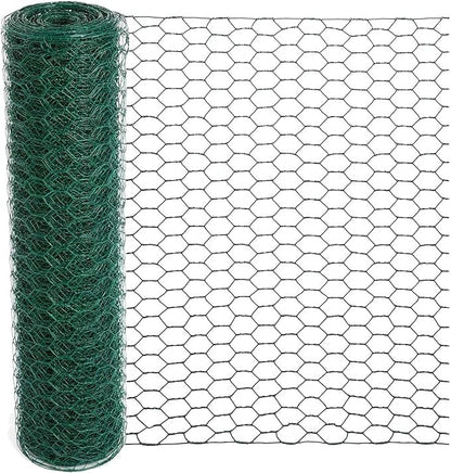 Chicken Wire 15.7 x 315 Inches Chicken Wire Fencing Mesh Green PVC Coated Floral Chicken Wire for Crafts Poultry Garden, Hexagonal Galvanized Chicken Coop Rabbit Wire Fencing Netting