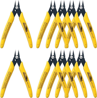 Flush Cutters, 10 Pack, 5 Inch Micro Flush Cut Pliers with Spring, Side Cut Nippers, Mini Wire Cutters Model Nippers Flush Cutters for Jewelry Making, Plastic Models, Zip Ties, Electronics