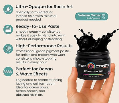 Eye Candy Black Resin Pigment Paste Kokuyo Black (2 oz Paste) | Highly Pigmented, Ultra-Fine, Versatile for Multiple Epoxy Resin Applications, and Customizable Colors
