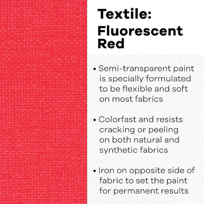 Jacquard Textile Color Fluorescent Red - Permanent Fabric Paint for Clothes, Furniture Upholstery, Shoes or Tote Bags – Indoor & Outdoor Fabric Paint – 8 Oz Jar, Upholstery Fabric Paint