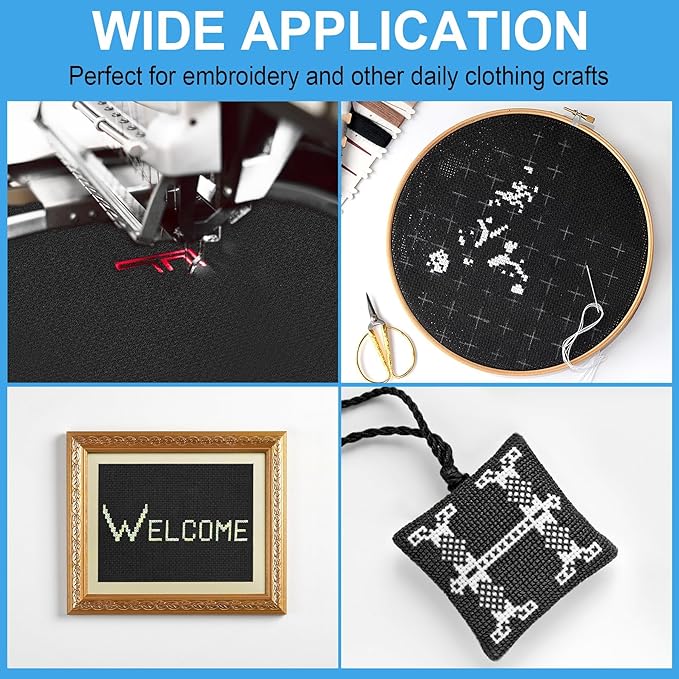 Cross Stitch Fabric 14 Count Aida Cloth 28 x 19 Inch Large Size Classic Reserve Cross Stitch Supplies Embroidery Fabric for Home DIY Craft Decoration Handmade, Black