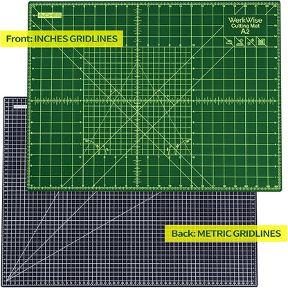 Thickness-Upgraded 18" x 24" Self Healing Sewing Mat, WerkWise Rotary Cutting Mat, Double Sided 5-Ply 18x24 Inch Cutting Board for Quilting, Fabric, & Crafts, Use with Rotary Cutters (Green & Black)