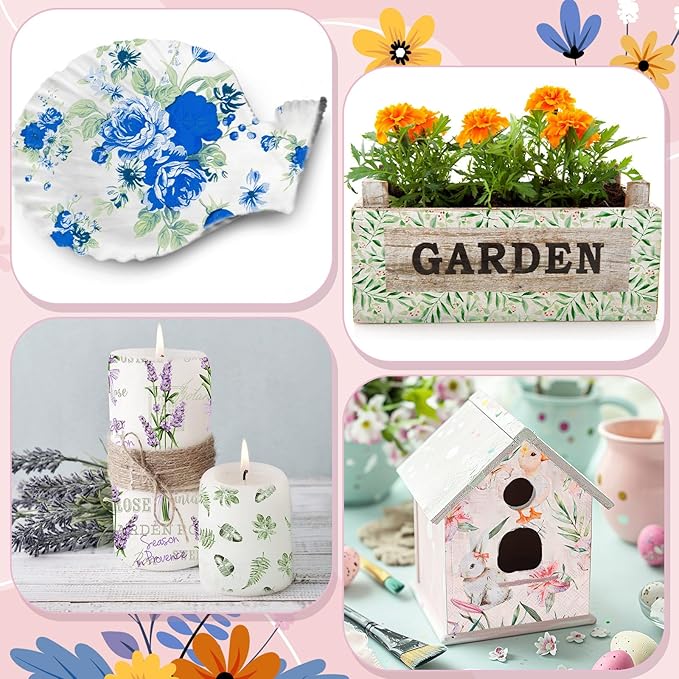 Crtiin 20 Pack Assorted Floral Napkins for Decoupage Toilet Napkins Flower Cocktail Decorative Paper for Birthday Party Beautiful Gorgeous, 20 Styles Each 6.5 inches(Style 7)