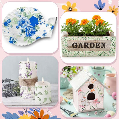 Crtiin 20 Pack Assorted Floral Napkins for Decoupage Toilet Napkins Flower Cocktail Decorative Paper for Birthday Party Beautiful Gorgeous, 20 Styles Each 6.5 inches(Style 7)