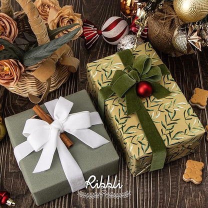 Ribbli Polyester White Velvet Ribbon,1 Inches Continuous10-Yard Spool,Christmas Ribbon for Gift Wrapping,Floral Bouquets, Home Decor