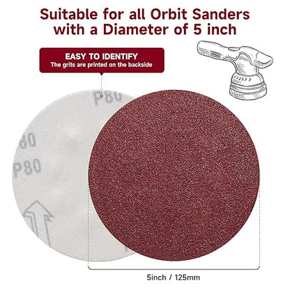 5 Inch 100 PCS Sanding Disc 150 Grit,Hook and Loop Sanding Discs for Random Orbital Sander