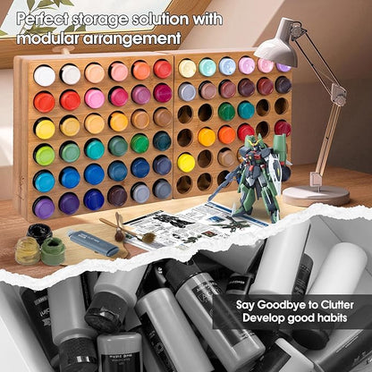 Bamboo Craft Paint Storage Organizer,36-Hole Vertical Paint Rack Stand for 2oz Craft & Acrylic Paints,Stackable Modular Storage Solution for Home, Classroom, and Office