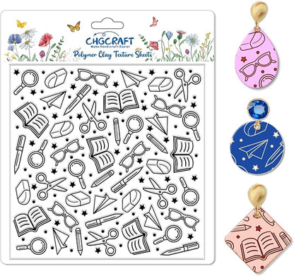 CHGCRAFT School Elements Polymer Clay Texture Sheets Seamless Pattern Books Silicone Texture Mat Modeling Pattern Pad for Jewelry and Clay Earrings Tools, 5.5x5.5 inch