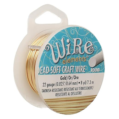 The Beadsmith Wire Elements Craft Wire – Tarnish Resistant, Soft Temper, Round, Gold Color – 0.64mm, 22 Gauge, 8 Yard Spool – Jewelry Making, Wire Wrapping, Floral, & Other DIY Crafts