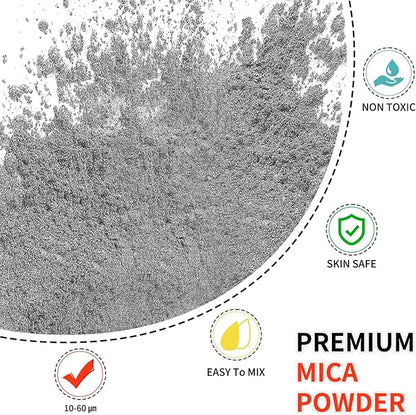 Mica Powder - 100g Mica Powder for Epoxy Resin - Metallic Color Pigment for Resin, Soap, Bath Bombs, Eye Shadow, Nails, DIY Crafting Projects etc. (Silver Gray)