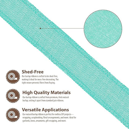 Mandala Crafts Turquoise Burlap Wired Ribbon 2 Inches Wide Jute Ribbons for Crafts - 10 Yds Roll Rustic Burlap Wrap Trim Ribbons for Wreaths Bows Party Decoration