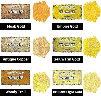 CSY art gallery Metallic Acrylic Paint Ink-Water Resistant Drawing Inks Set-24K Gold Alcohol Ink-Mica Paint for Resin, Rock,Markers Refill,Wood,Crafts (Fallen Leaves Starlight Set)