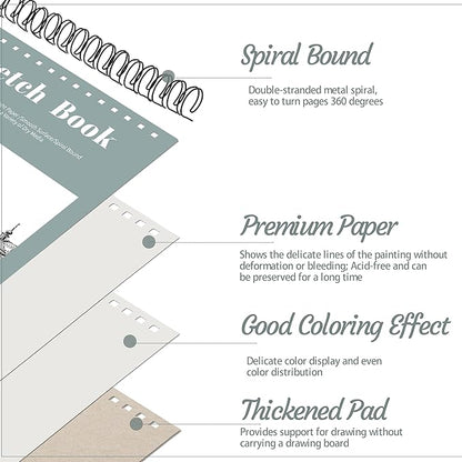 12 Pack Sketch Book, 9 x 12 Inch Sketchbook, 68lb/100gsm Top Spiral Bound Sketch Pad, Acid Free Art Supplies Drawing Painting Sketching Paper for Kids, Adults, Beginners, Artists (30 Sheets Each)