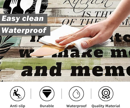weesire Kitchen Mats for Floor Anti Fatigue Mats for Kitchen Floor Kitchen Rugs Farmhouse Style Memory Foam Kitchen Mat Cushioned PVC Leather Kitchen Rug Set, 17.3x28+17.3x47 inchs