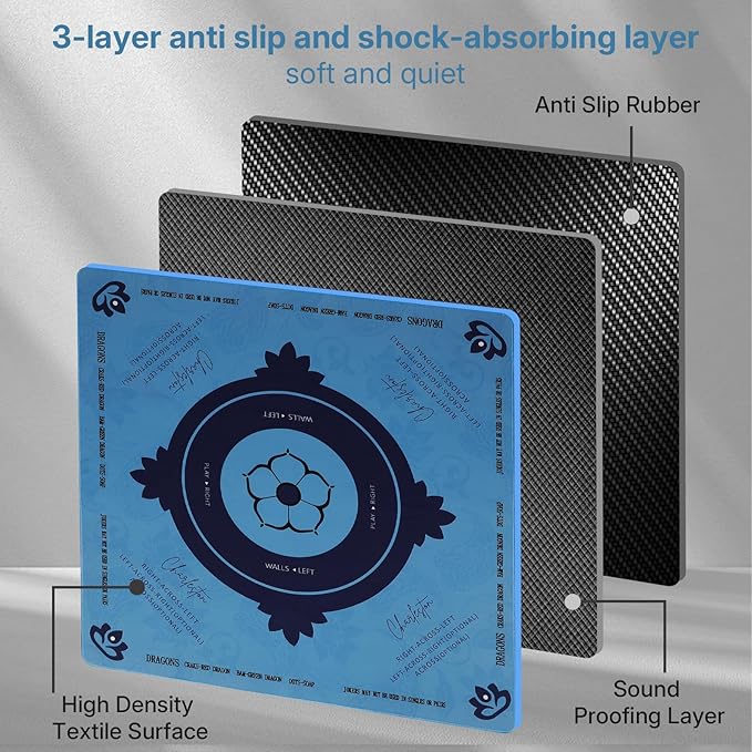 Mahjong Mat, Mahjong Mat for Table, Comes with 1 Velvet Mahjong Mat Storage Bag, with 2025 Mahjong Cards (4pcs), Fit for Mahjong/Poker/Board Games/Card Games/Dominoes (Blue)