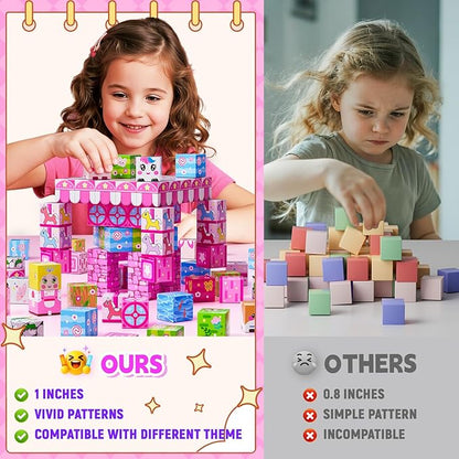 Magnetic Blocks,150PCS Magnetic Building Cube Game,Magnet Blocks Tiles Constructions Toys,STEM Educational Building Blocks for Kids,Christmas Birthday Gifts for Boys and Girls Age 3+ Years Old