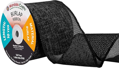 Mandala Crafts Black Burlap Ribbon 3 Inches Wide Jute Ribbons for Crafts - 20 Yds Roll Rustic Burlap Wrap Trim Ribbons for Wreaths Bows Wedding Party Decoration