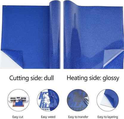 guangyintong Glitter Blue Heat Transfer Vinyl HTV Rolls, 12" x 8ft Iron on Vinyl for T-Shirts Glitter Blue HTV Vinyl for All Cutter Machines Easy to Cut & Weed for Heat Vinyl Design