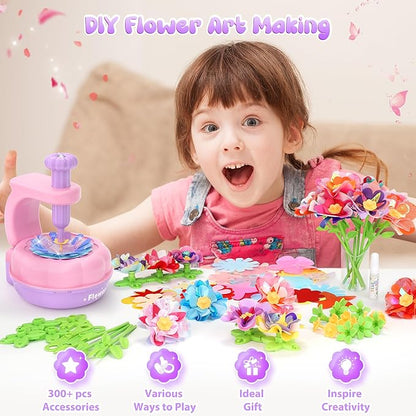 GirlsHome 300+PCS Fabric Flower Bouquets Toys, DIY Flower Crafts Kits for Kids, Arts and Crafts for Kids Ages 6-8 Girls, Build Flower Bouquet, STEM Educational Toy Preschool Gifts (Purple Pink)