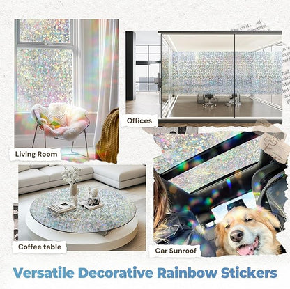 DOWELL Window Privacy Film Rainbow Film, Stained Glass Decorative Sticker, Static Cling Non-Adhesive Glass Clings, Sun Blocking Heat Control Window Coverings for Home Door, 23.6" x 157.4"