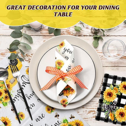 Fulmoon 200 Pieces Summer Sunflower Cocktail Napkins Disposable Floral Dessert Paper Napkins Bulk Sunshine Decoupage Beverage Towel for Summer Sun Party Dinner Decorative