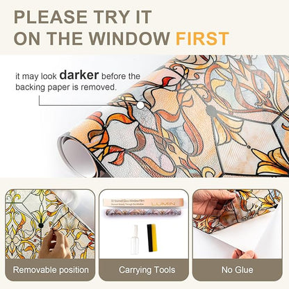 3D Stained Glass Window Privacy Film, Heat Control UV Blocking Static Cling Decorative Window Film for Bathroom,Front Door,Home Non Adhesive,GiltGaze 35.4 x 78.7 inches